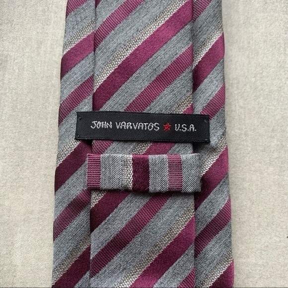 John Varvatos Burgundy & Gray Striped Skinny Tie